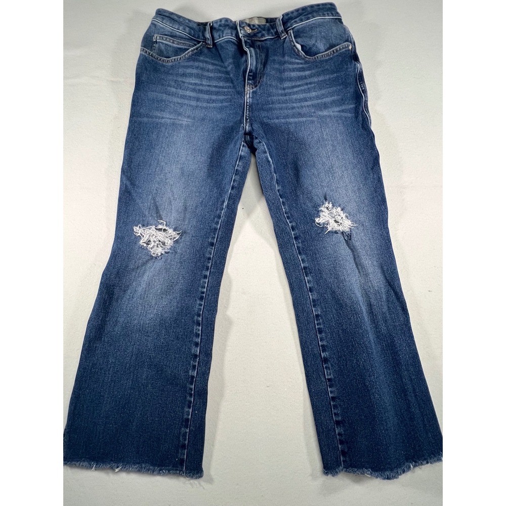 Free People Distressed Flare Jeans Medium Wash Raw Hem Side Slits Size 30